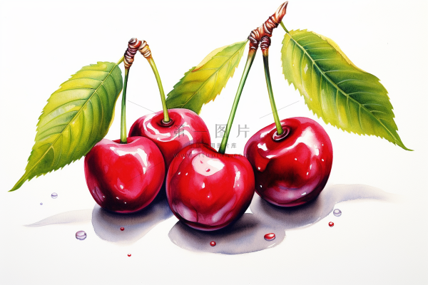 樱桃车厘子水果水彩插画插图背景