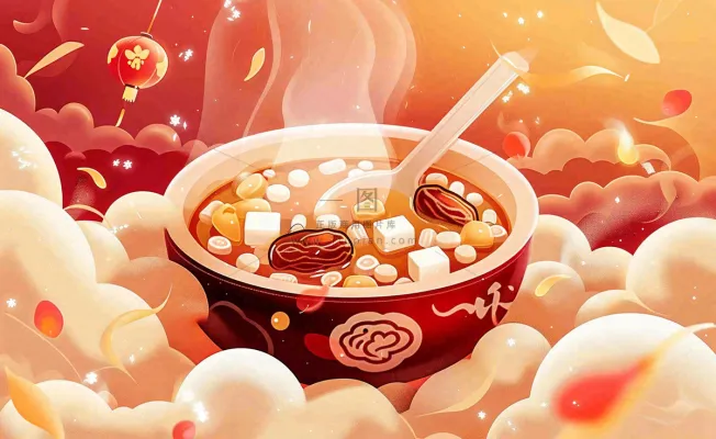 腊八粥传统美食国潮风插画腊八节插画背景