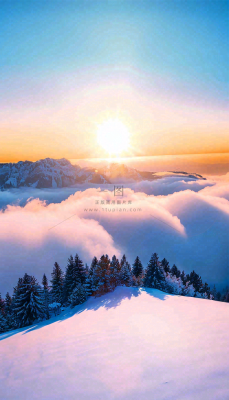 冬季夕阳晚霞雪山山林立冬小寒大寒小雪摄影图