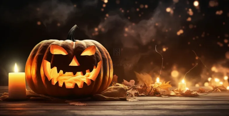 万圣节搞怪南瓜灯恐怖夜晚摄影图