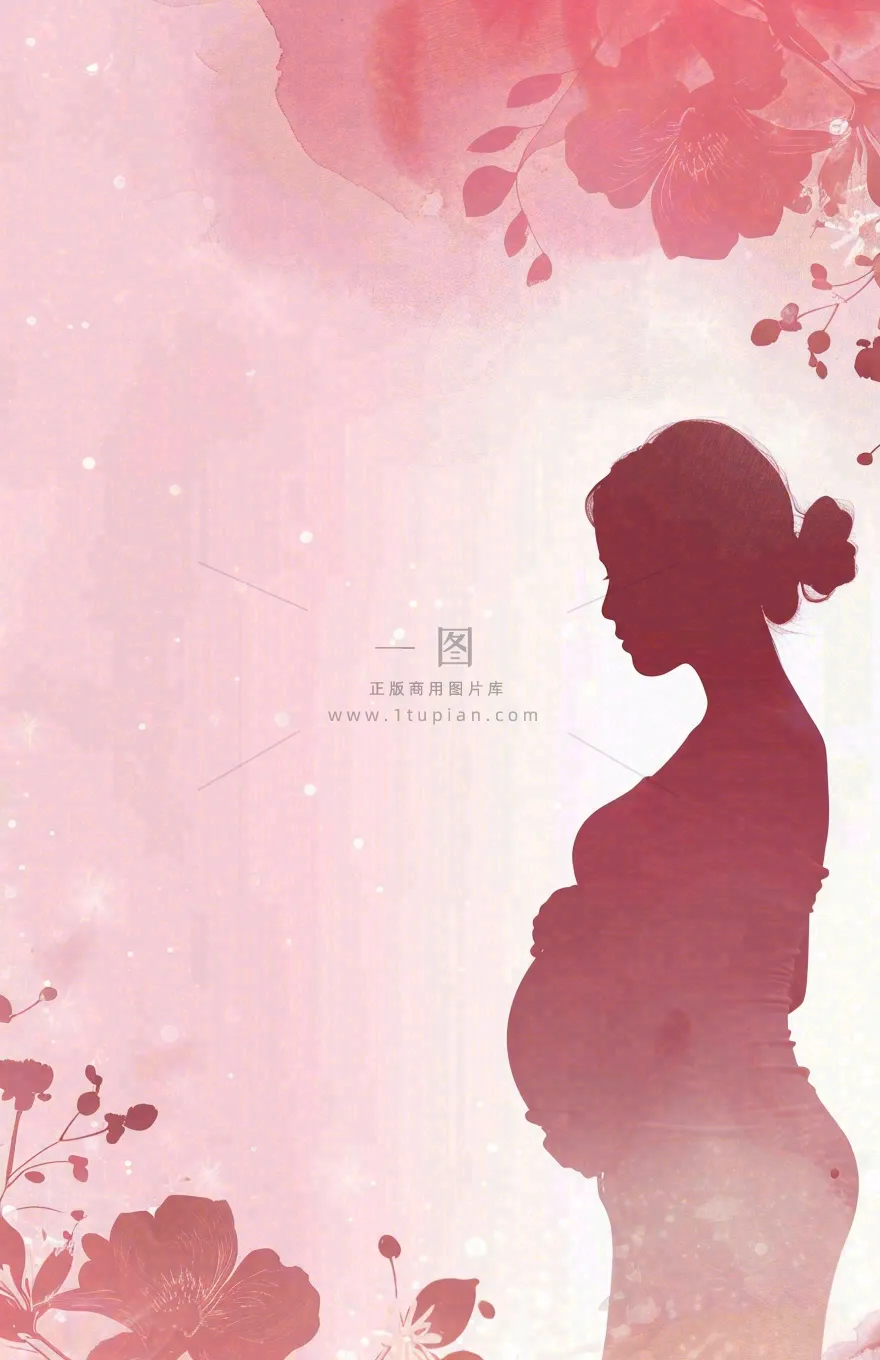 母亲节母爱孕妈妈剪影花瓣唯美插画背景