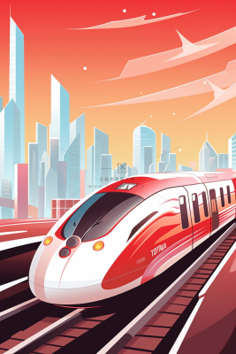 春节春运高铁轻轨列车开往回家的路科技卡通插画背景