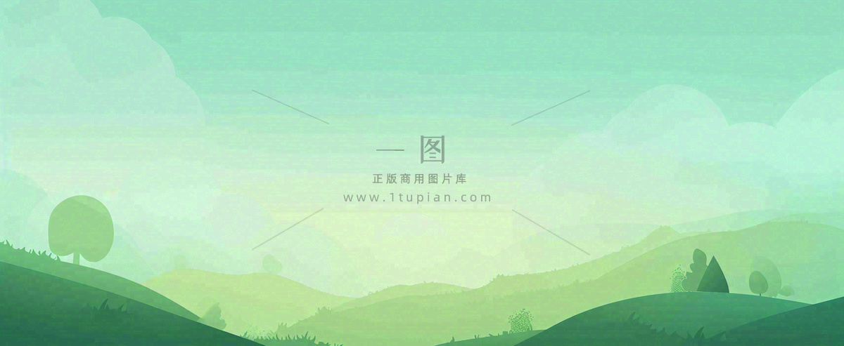 春天手绘绿色山坡春分,踏青,春游