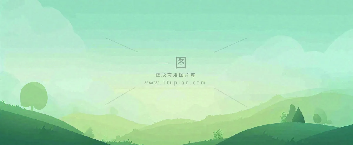 春天手绘绿色山坡春分，踏青，春游