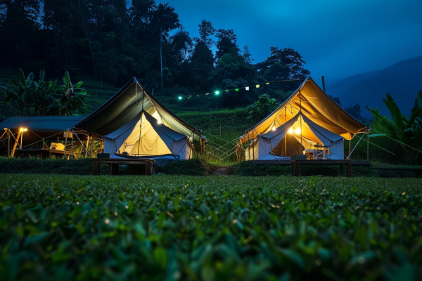 野外露营星空夜晚山顶的帐篷摄影图