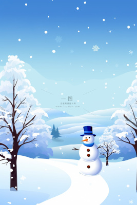 小雪冬天可爱雪人淡蓝节气海报背景 小雪冬天可爱雪人淡蓝节气海报背景