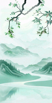 夏天青山绿水国风端午节处暑插画背景 夏天青山绿水国风端午节处暑插画背景