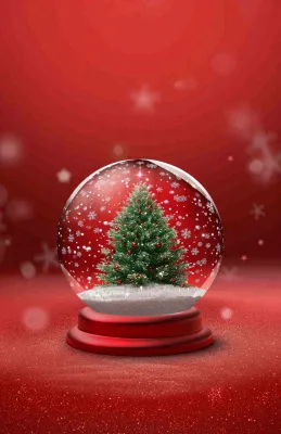 水晶球圣诞树雪花平安夜红色插画背景