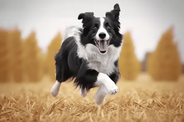 秋天奔跑的边牧宠物狗摄影图