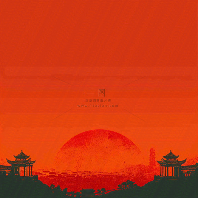 红色渐变国风建筑剪影，中国风简约