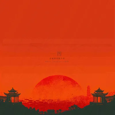 红色渐变国风建筑剪影,中国风简约 红色渐变国风建筑剪影,中国风简约