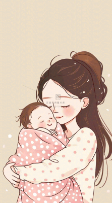 母亲节妈妈亲情抱着孩子鲜花光辉插画背景