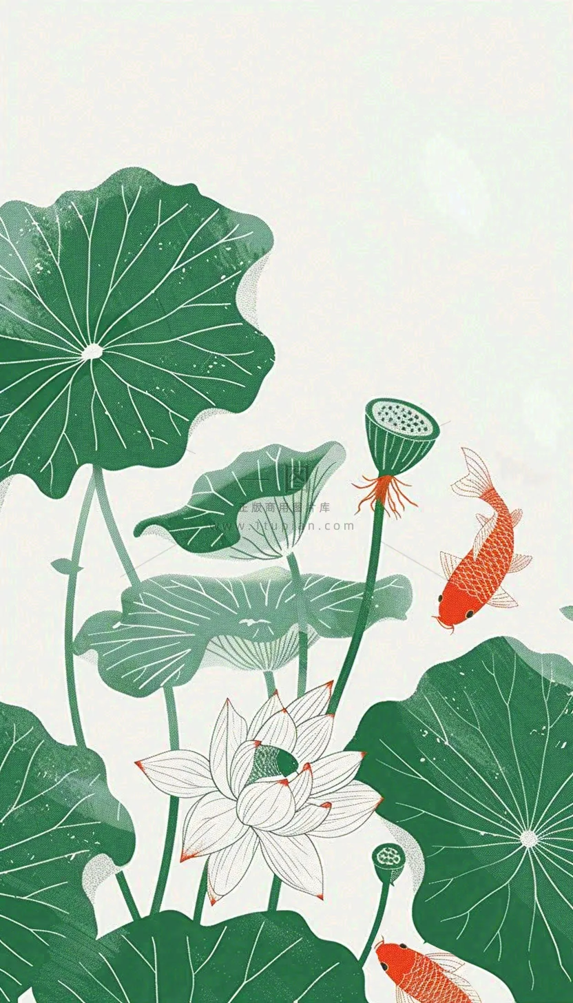 夏天荷花荷叶清凉小清新淡雅立夏夏至暑插画背景