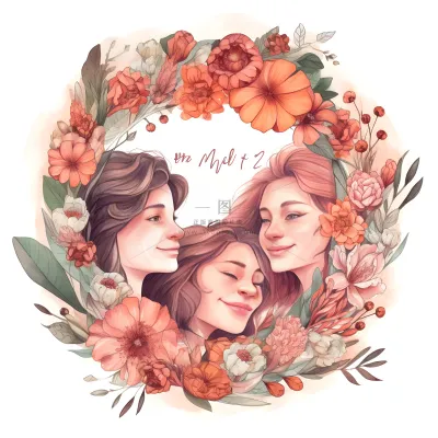 母亲妈妈和孩子相互依偎亲情手绘插画海报背景素材