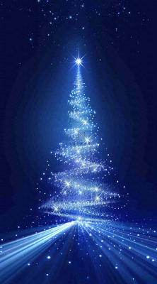 夜晚蓝色星空下发光的圣诞树梦幻平安夜插画背景