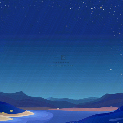 夜晚河面星空月亮唯美夜景扁平插画手绘 夜晚河面星空月亮唯美夜景扁平插画手绘