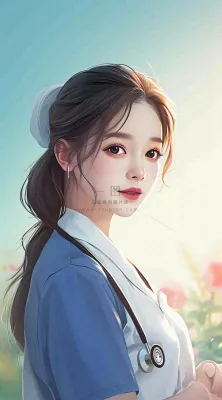 简约天空花草温馨护士医生枝叶插画 简约天空花草温馨护士医生枝叶插画