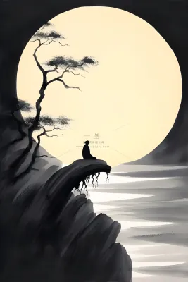 月亮月光山脉水墨简约背景 月亮月光山脉水墨简约背景