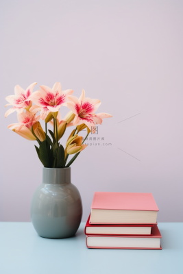 粉色鲜花百合花瓶家居摄影图