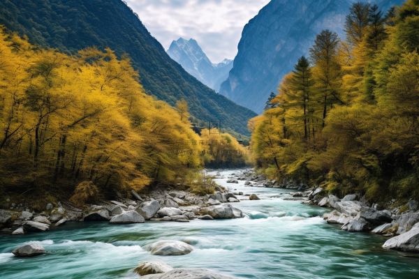 新疆美景喀纳斯河流山川摄影图