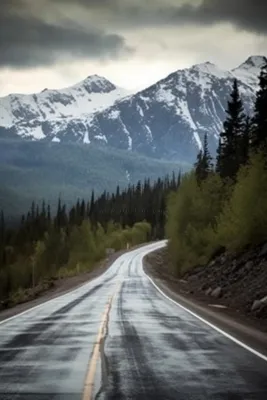 公路雪山森林背景
