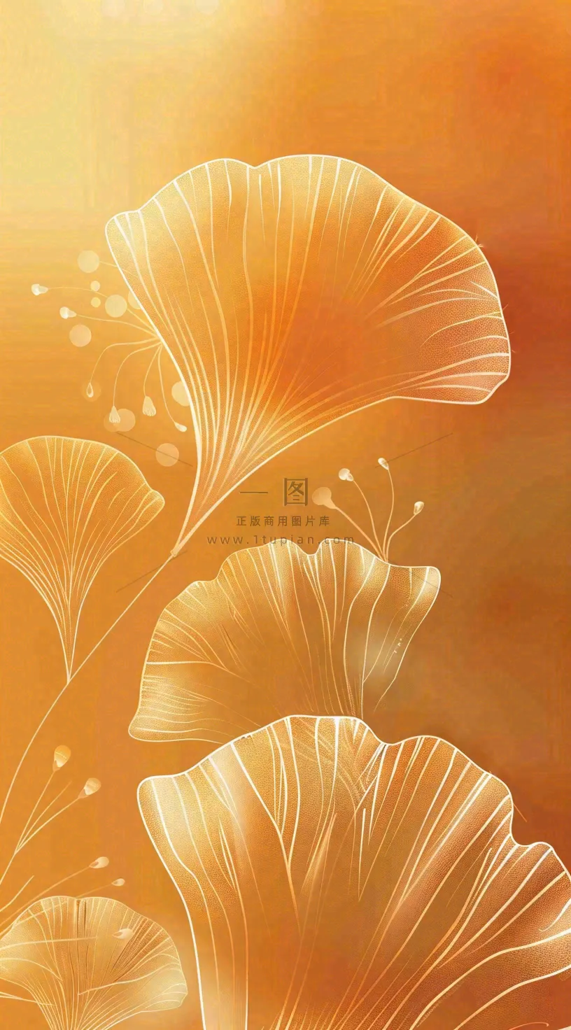 秋天的银杏叶橘黄唯美插画立秋秋分插画背景