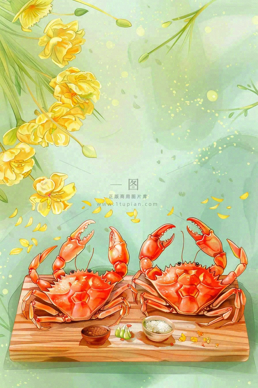 古风水墨白露菊花螃蟹桂花酒插画24节气寒露中秋插画背景