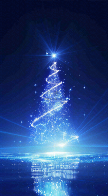 夜晚蓝色星空下发光的圣诞树梦幻平安夜插画背景