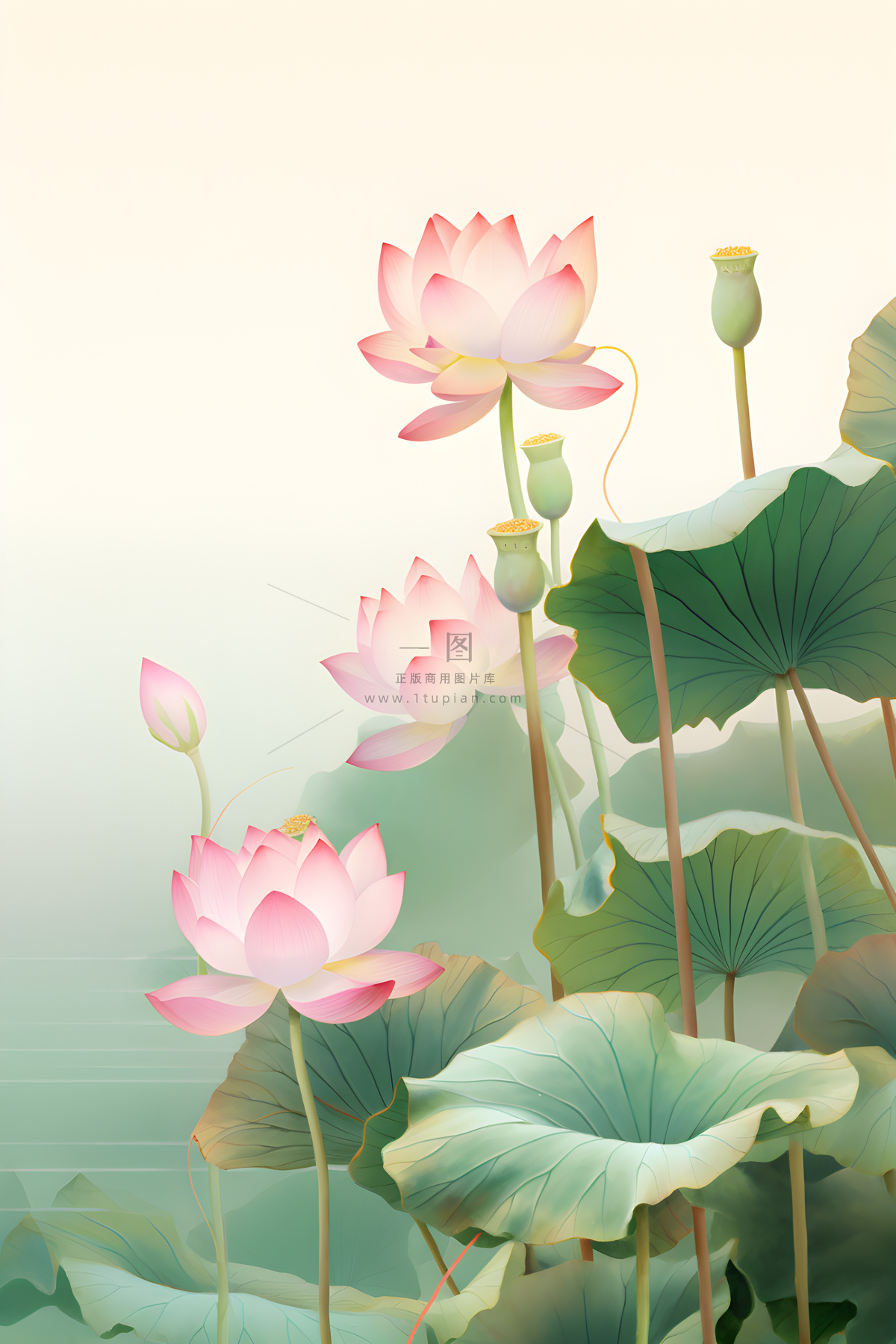 意境国潮荷花简约淡雅背景