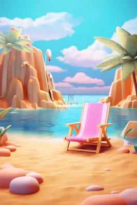 夏日清新海滩立体背景
