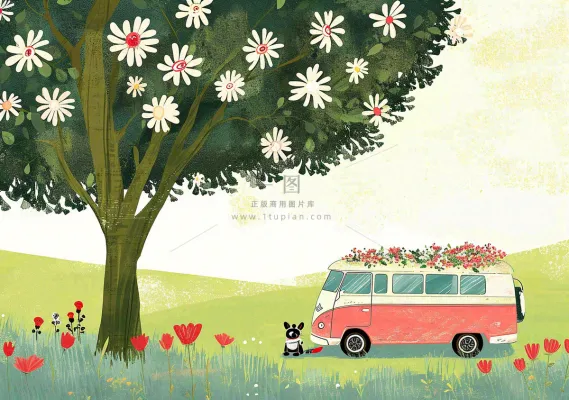 清新可爱春日郊游旅行房车粉绿蜡笔插画手绘草坪,惊蛰春分 清新可爱春日郊游旅行房车粉绿蜡笔插画手绘草坪,惊蛰春分