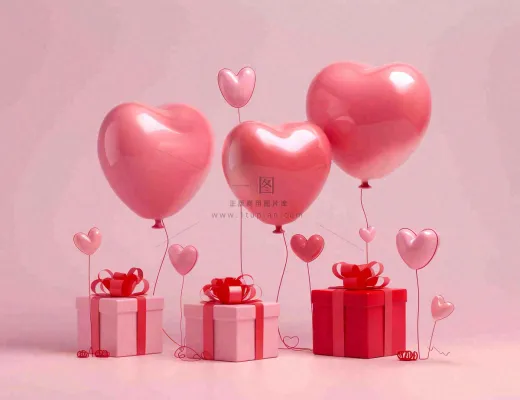 粉色情人节爱心气球礼盒礼物七夕背景