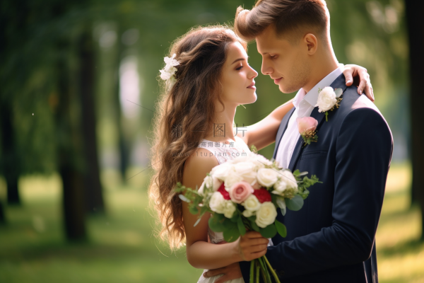 婚礼相拥的新婚夫妇浪漫摄影图