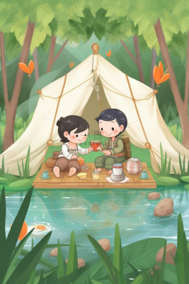 清新露营野营插画可爱背景 清新露营野营插画可爱背景