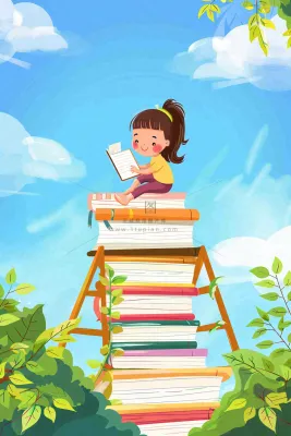 坐着书本课本堆砌上学习的学生孩子创意世界读书日卡通插画背景