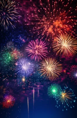 烟花五颜六色的烟花庆典新年节日暮色的天空背景摄影图