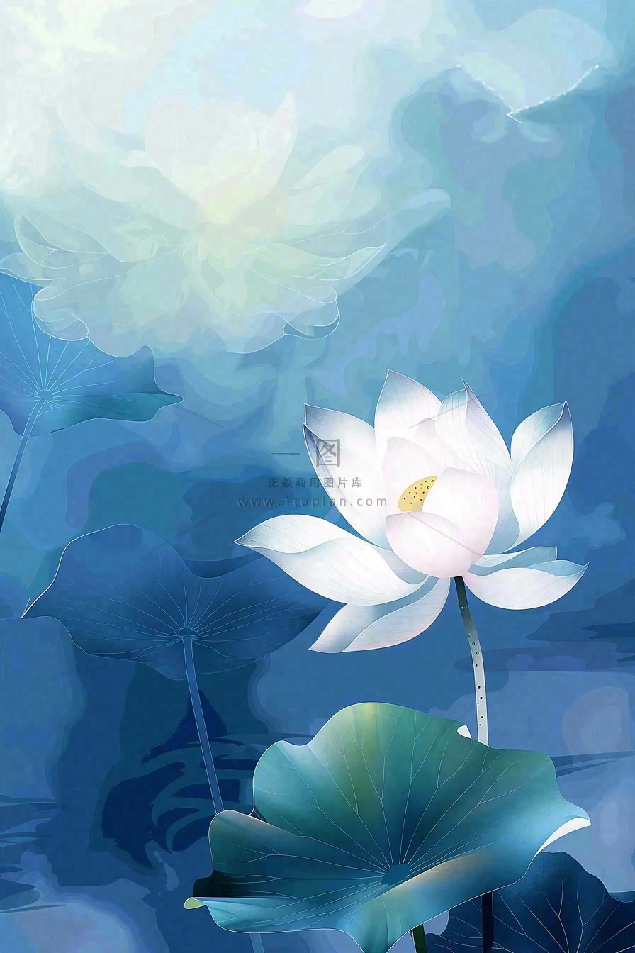 夏天荷花荷叶插画立夏夏至处暑卡通插画背景