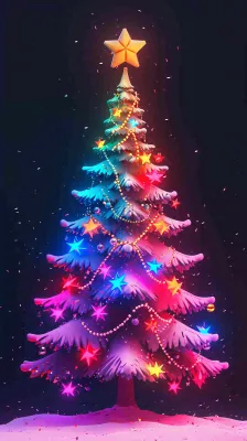 色彩缤纷圣诞树，暗黑彩色树，灯光闪耀