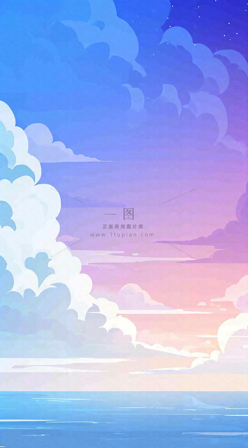 蓝紫色天空白云清新浪漫落日海上倒影