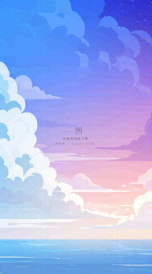 蓝紫色天空白云清新浪漫落日海上倒影 蓝紫色天空白云清新浪漫落日海上倒影