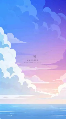 蓝紫色天空白云清新浪漫落日海上倒影 蓝紫色天空白云清新浪漫落日海上倒影