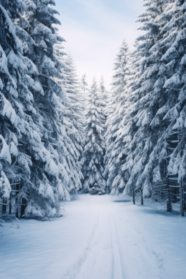 冬季雪山森林雾凇公路道路摄影图