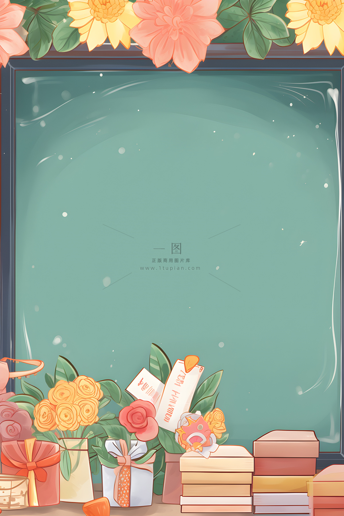 鲜花书籍黑板礼物背景