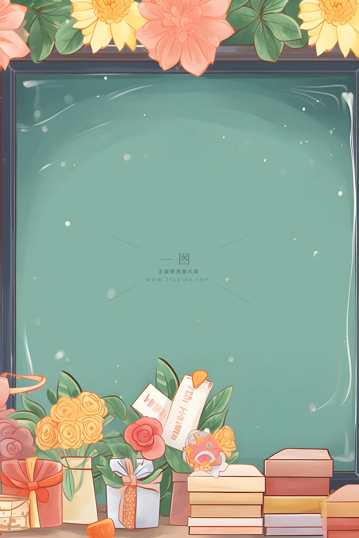 鲜花书籍黑板礼物背景