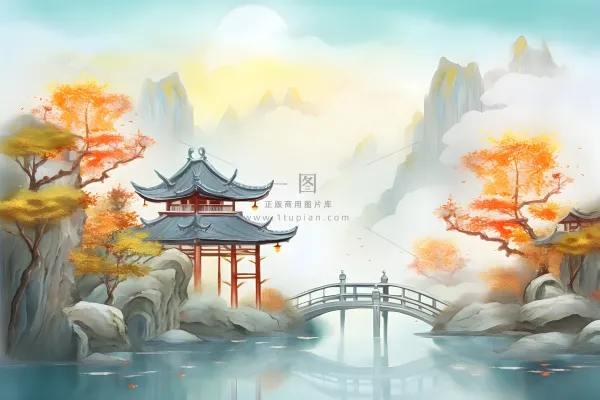 国风庭院简约清新阳光背景