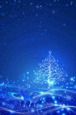 夜晚蓝色星空月亮麋鹿圣诞树平安夜圣诞节梦幻插画背景