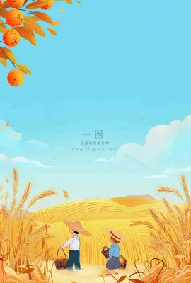 秋天农田里收谷的农民辛勤劳作芒种世界粮食日插画背景 秋天农田里收谷的农民辛勤劳作芒种世界粮食日插画背景
