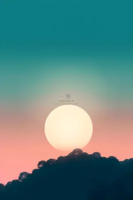 落日山脉青色简约背景