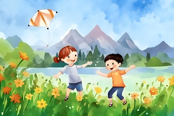 儿童孩子们大自然草原森林游玩卡通背景 儿童孩子们大自然草原森林游玩卡通背景