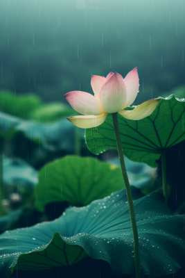 雨天荷花意境简约节气海报背景